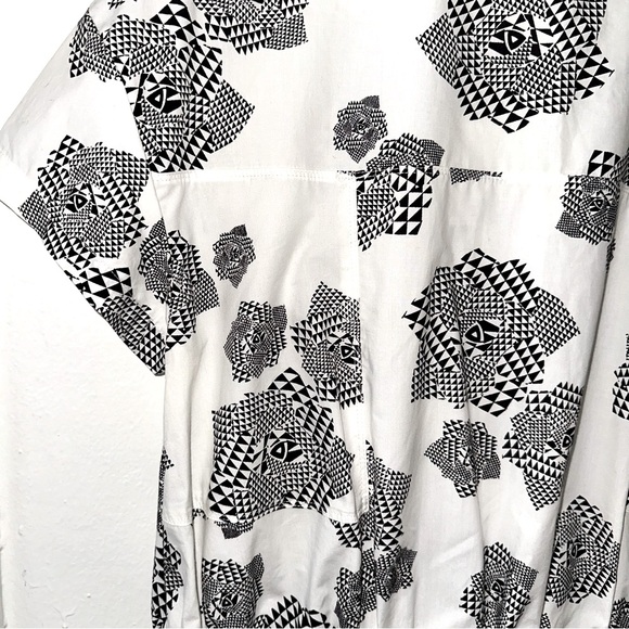 SUNO Mini Dress Geometric Print Black White Poplin Cotton Size 4 - Picture 4 of 5